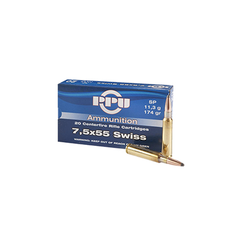 Munições PPU cal 7,5x55mm Suiss 174grs SP